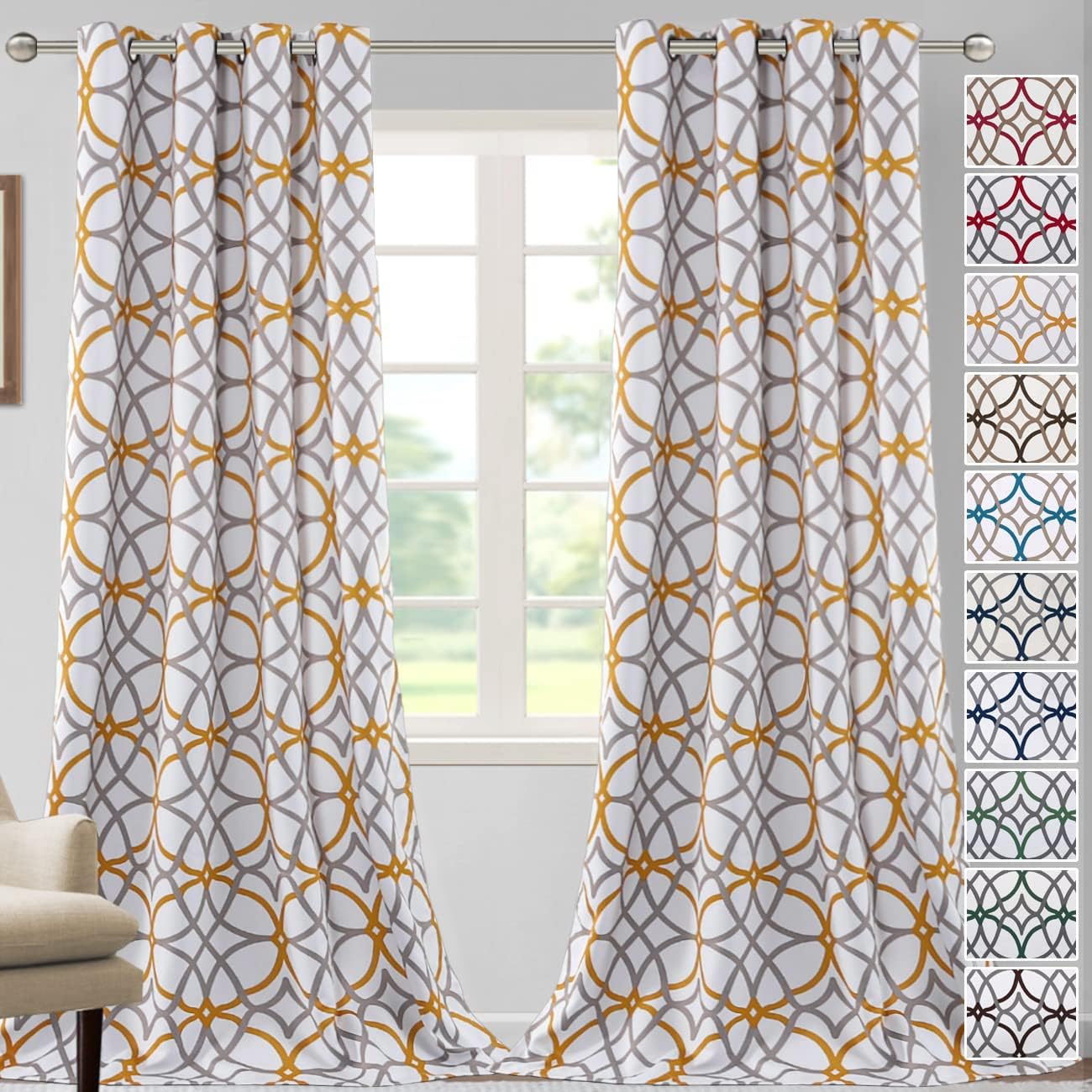 H.VERSAILTEX HVERSAILTEX Blackout Curtains Printed Design 108 Inch Length 2 Panels Set Thermal Insulated Curtains for Bedroom Living Room Geometric Modern Grommet Window Drapes Mustard and Grey